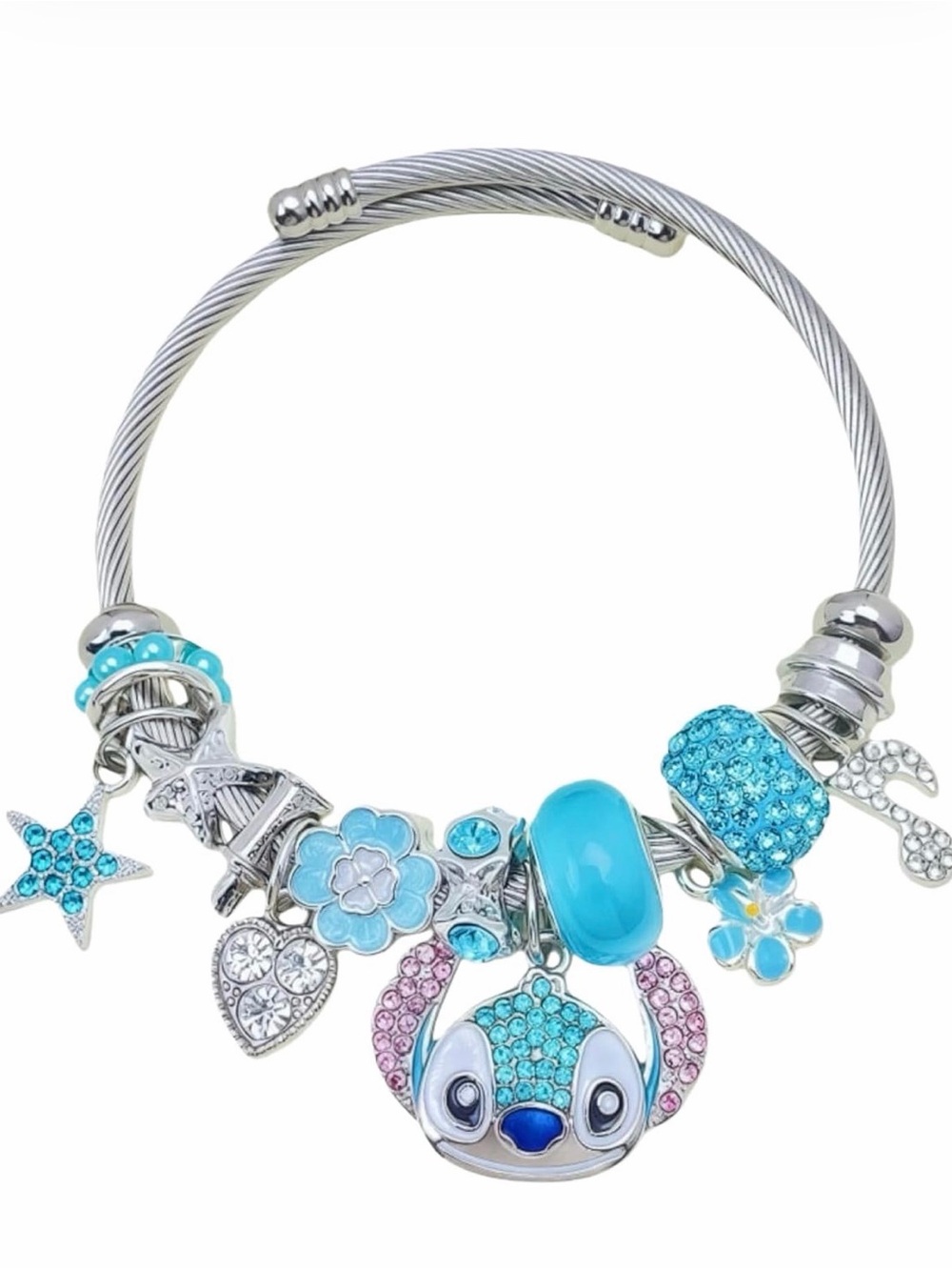 Blue Crystal Stitch Charm Bangle Bracelet - Women Jewelry